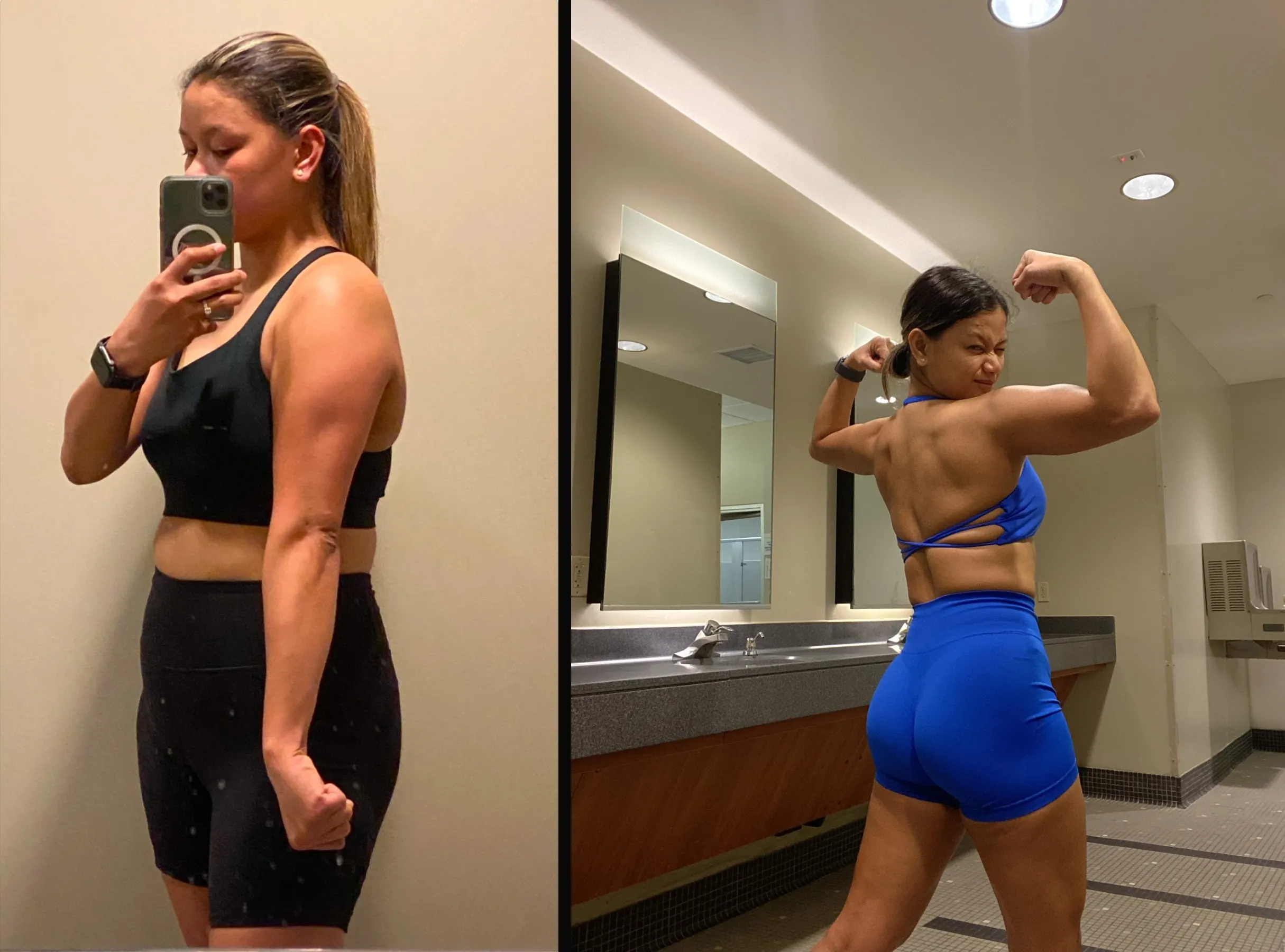 Client before and after 18 months of personal training: 40 pounds of fat lost, 10 pounds of muscle gained
