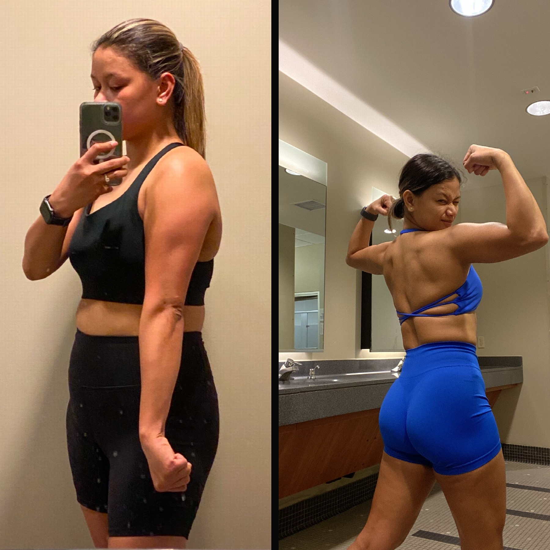 Client body transformation before and after 18 months of personal training and nutrition coaching