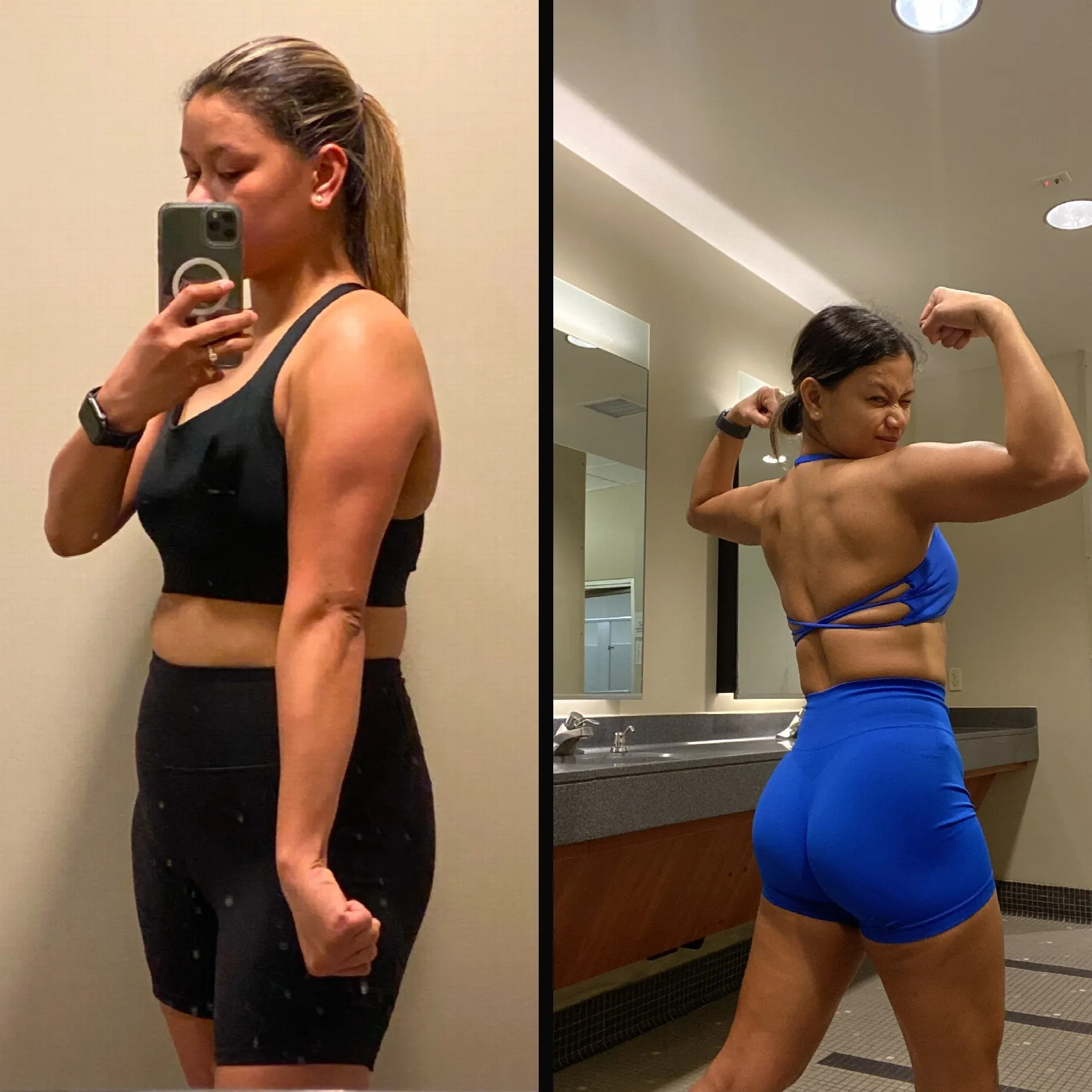 Client body transformation before and after 18 months of personal training and nutrition coaching