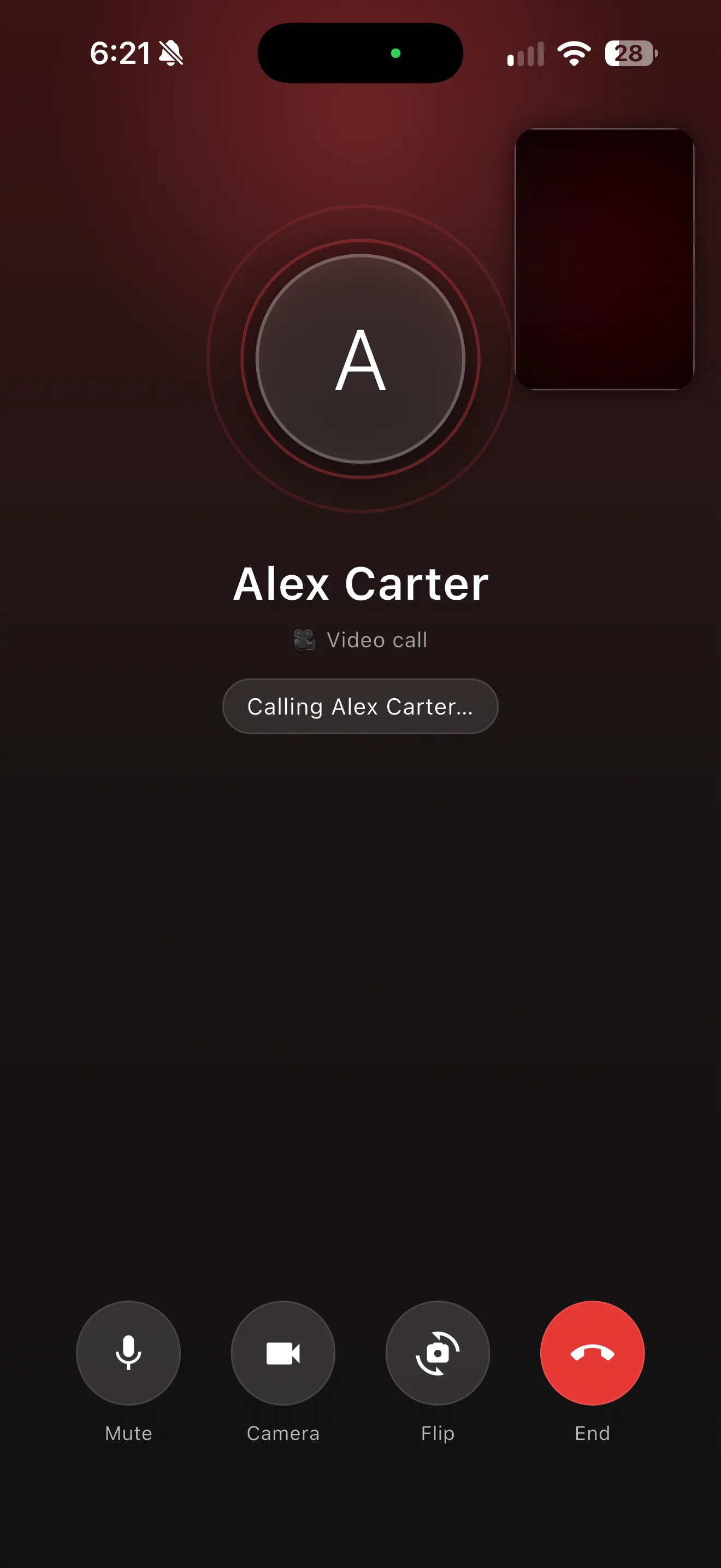 App video call screen calling the coach
